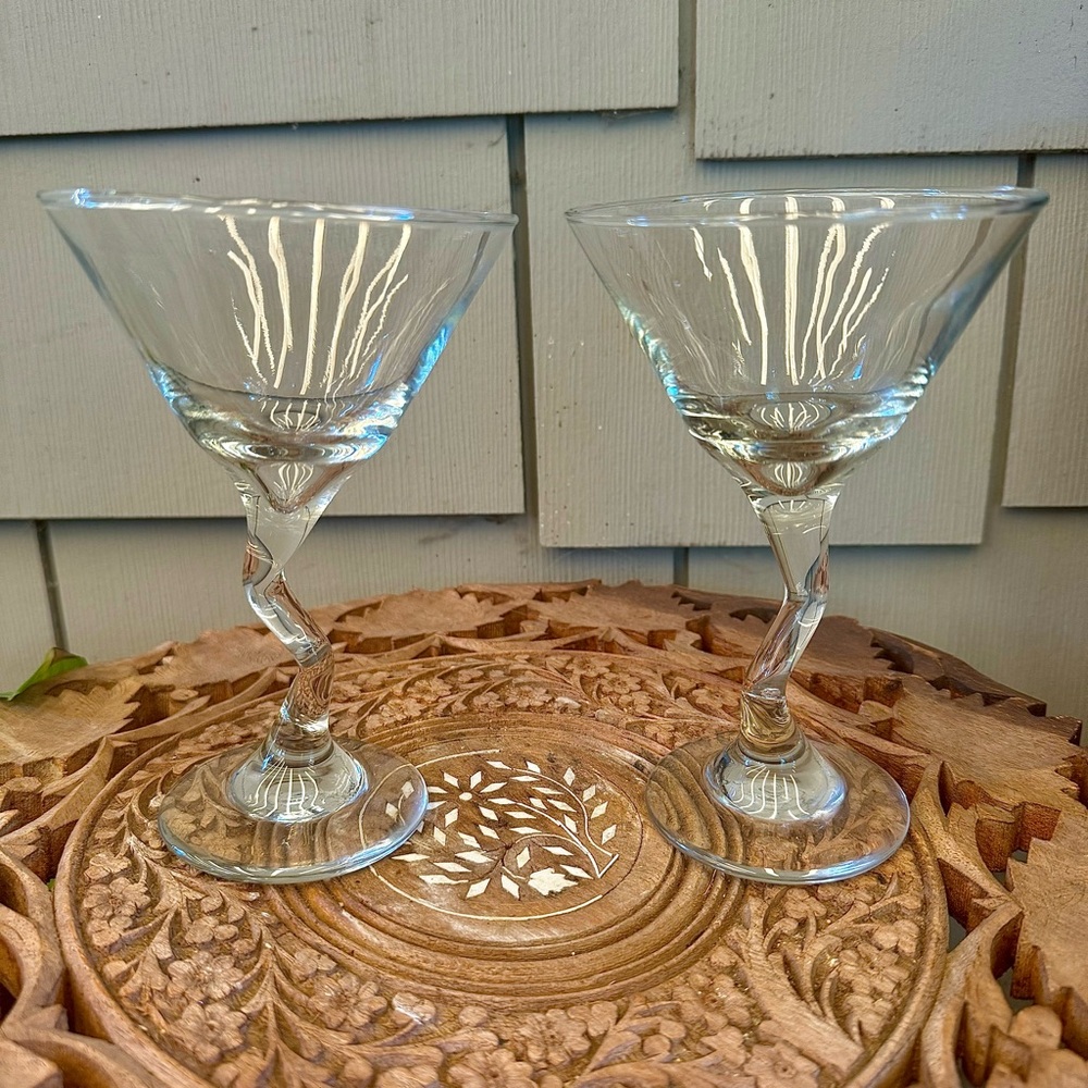 Z-Stem Martini Glasses Set of 2 Crooked Bent Stem Clear Plain Elegant Glass